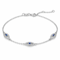 Silver bracelet with eye-shaped charms on a white background