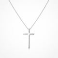 Silver cross necklace on a white background