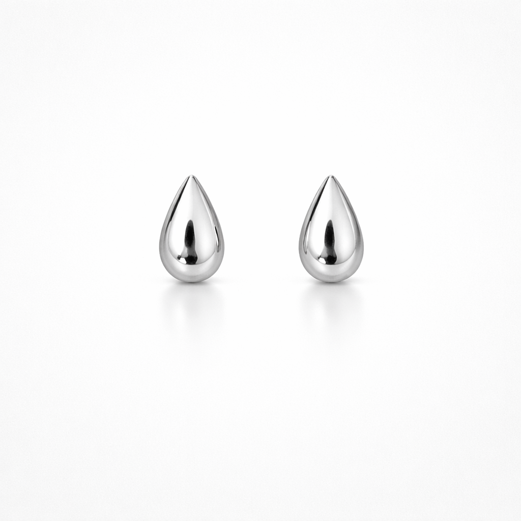 silver water drop stud earrings